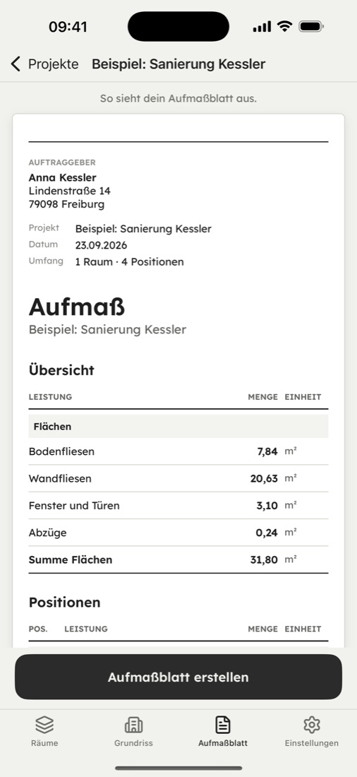 Aufmaßblatt-Vorschau